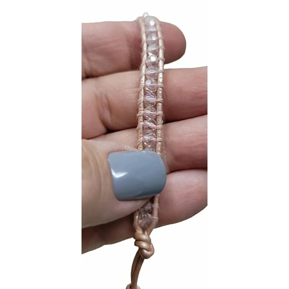 Victoria Emerson Light Pink Leather And Beaded Wrap Bracelet - Picture 5 of 7